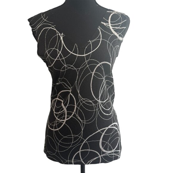 Express Womens Sleeveless V Neck Black Geometric Print Blouse Small - Picture 1 of 7